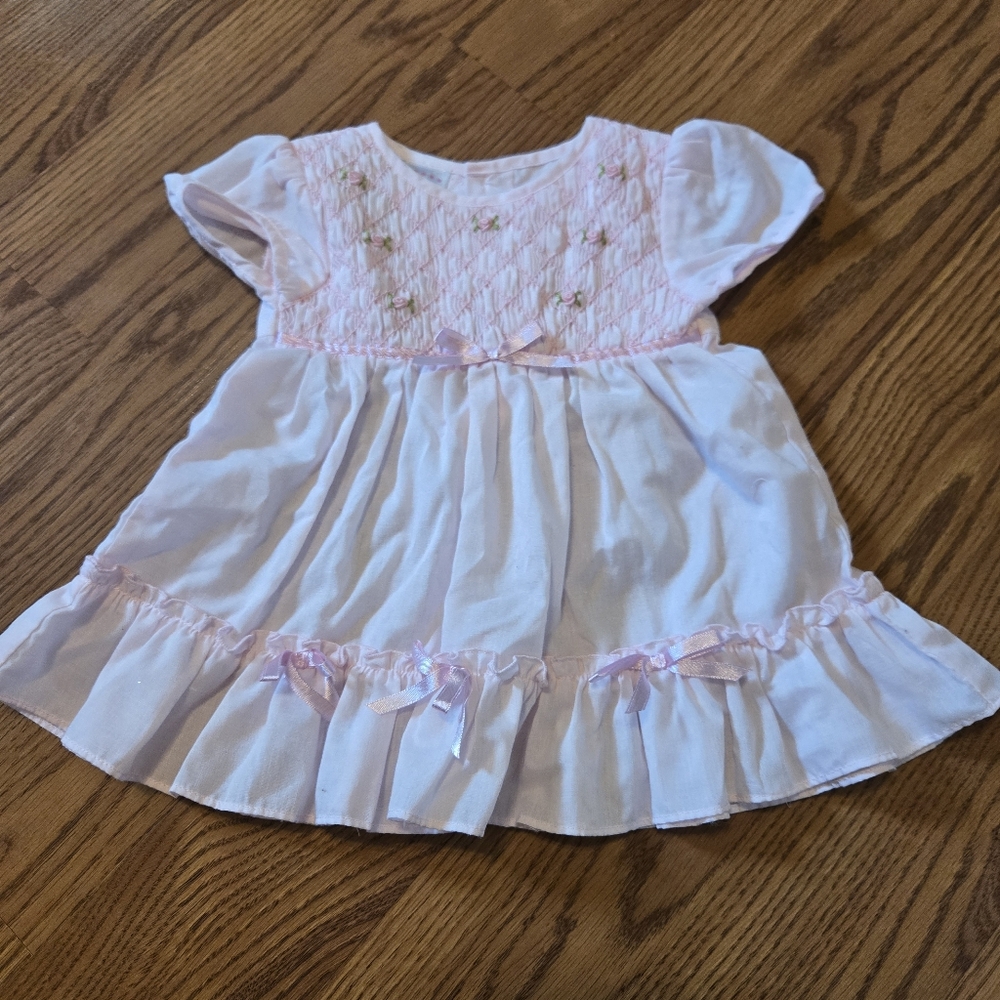 Samara Baby Pink Girl Formal Dress Pastel Rose Embroidery Bow Cotton Blend 3M